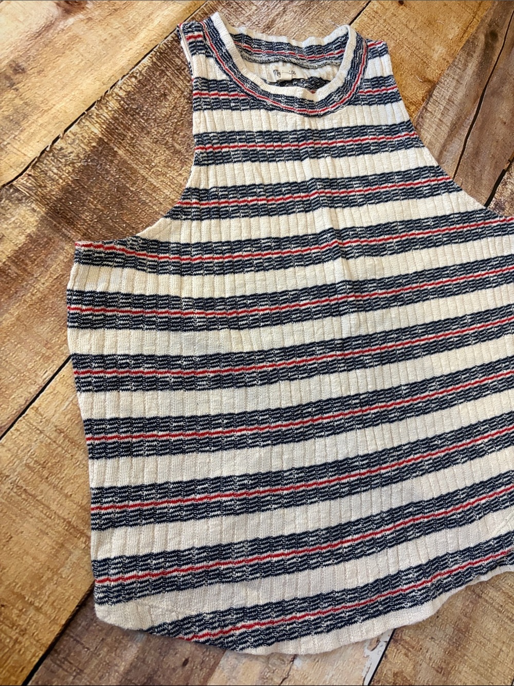 Madewell Cream Tank Top with Navy & Red Stripes